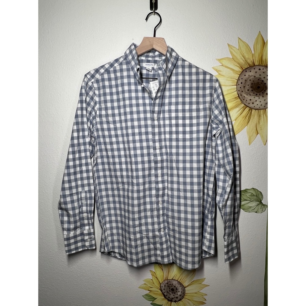 Crewcuts Boys Gingham‎ Button Down Shirt Blue White Size 16 NEW
